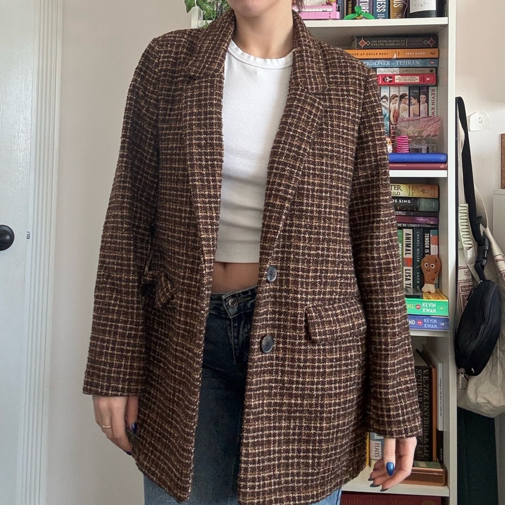 Old Navy Women's Brown Checkered Blazer